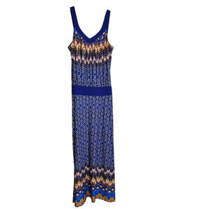 Studio JPR Womens Maxi Dress Size XL Blue Orange Mixed Print Wide Straps New
